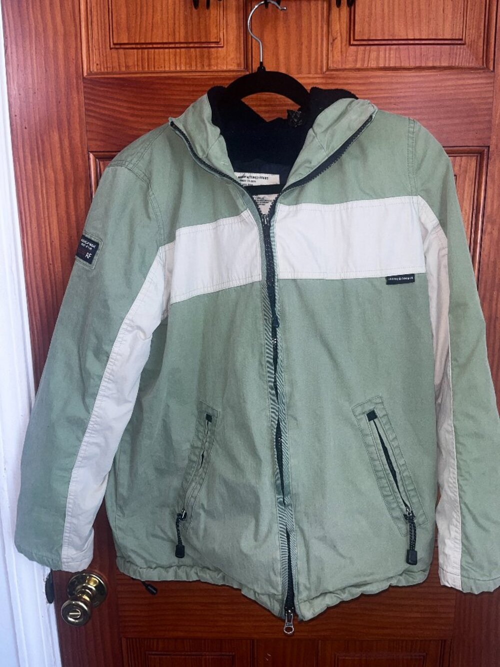 Abercrombie Green and White Fleece Lined Windbreaker Jacket